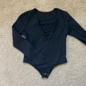 Deep V black bodysuit